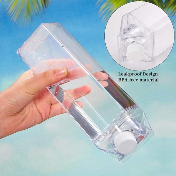 Milk Carton Water Bottle 17oz (500mL) Plastic Clear Square Milk Bottles No BPA - Picture 5 of 5